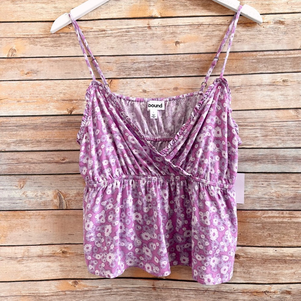 Abound Top Women’s Size Large Purple Floral Windy Daisy Swing Cami Crop NWT